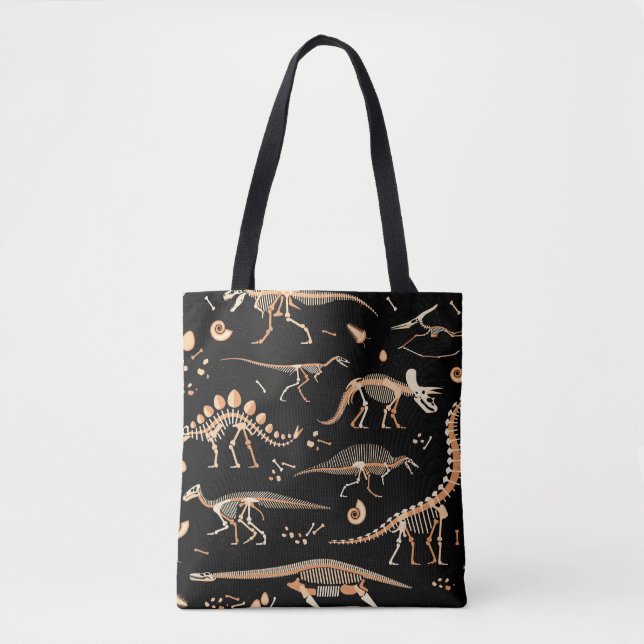 Bolsa Tote Esqueletos de dinossauro, fósseis, padrão de colhe (Frente)