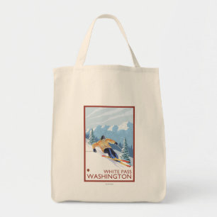 Bolsa Tote Esquiador da neve de Downhhill - passagem branca,
