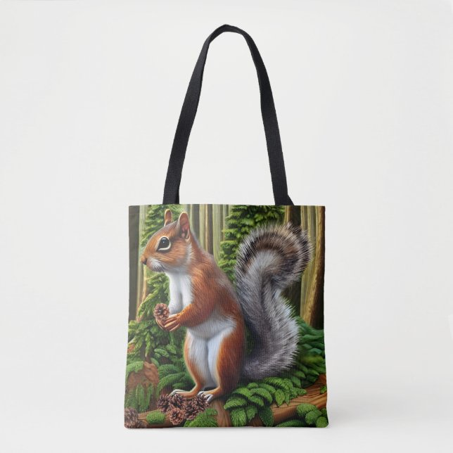Bolsa Tote Esquilo Abstrato Bonito Com Pineges (Frente)