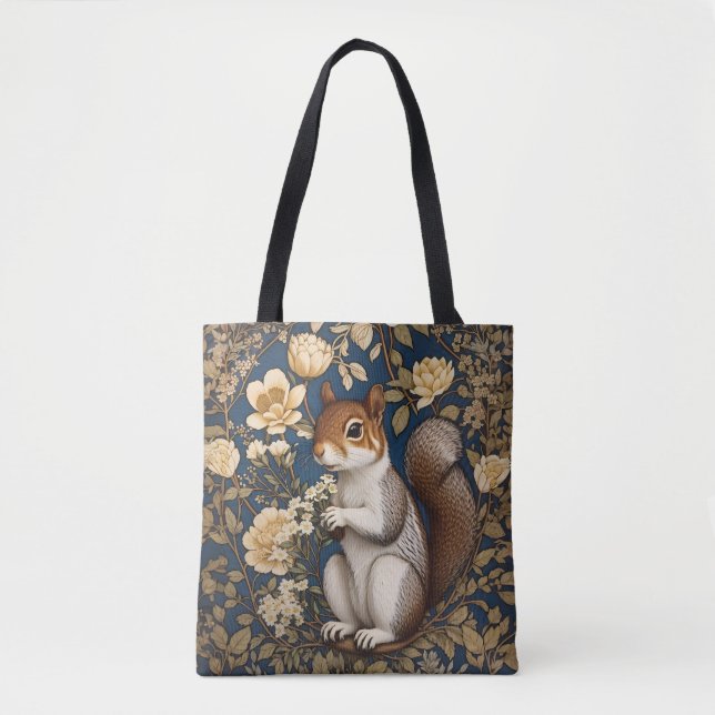 Bolsa Tote Esquilo com Flores de Acacia William Morris (Frente)