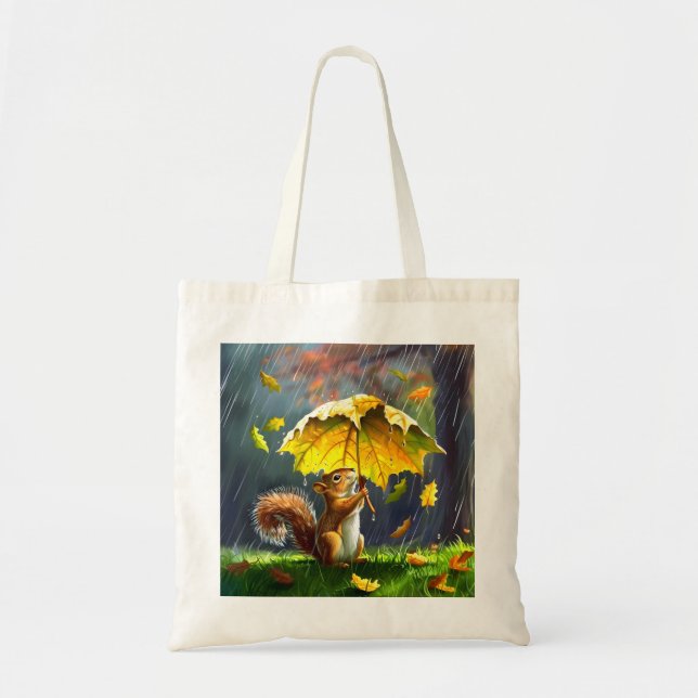 Bolsa Tote Esquilo Com Um Guarda-Chuva Folha (Frente)