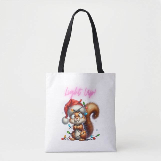 Bolsa Tote Esquilo de Natal com Luzes Festivas (Frente)