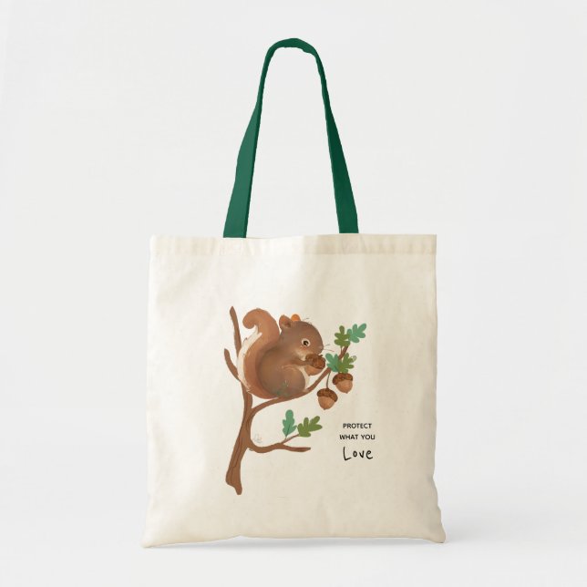 Bolsa Tote Esquilo - Ilustração Animal da Floresta de Madeira (Frente)