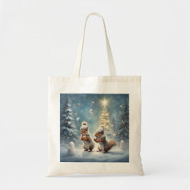 Bolsa Tote Esquilos caprichosos brincam na neve no Natal