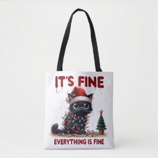 Bolsa Tote "Está tudo bem, está tudo bem!" Gato de Natal