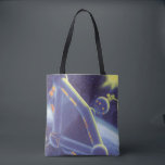 Bolsa Tote Estação Espacial Vintage Science Fiction Orbiting<br><div class="desc">Ilustração de safra futurista e imagem de ficção científica de planetas. Uma estação espacial orbitando ao redor de um planeta ou lua com um sol brilhante brilhando no céu no futuro. Um clássico design de quadrinhos retrô de ficção científica.</div>