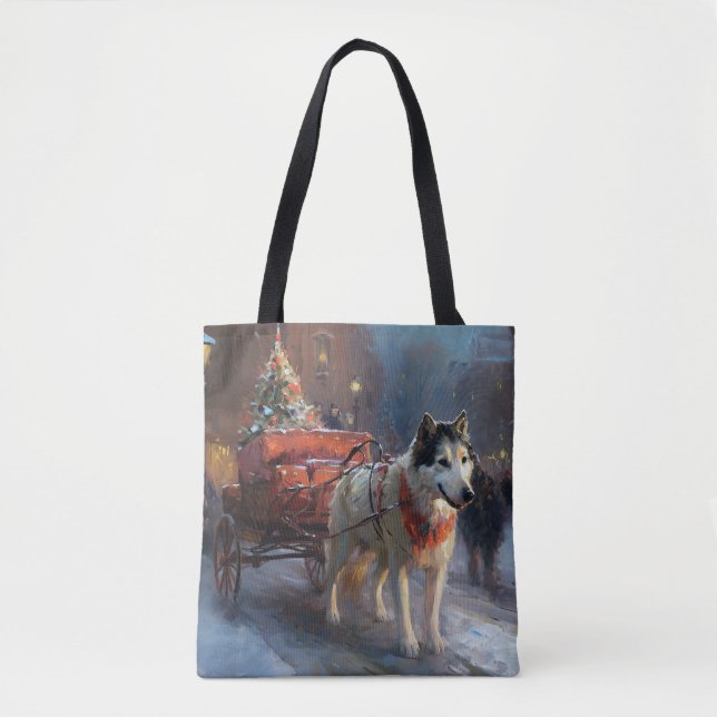 Bolsa Tote Estação Festiva de Natal do Alaska Malamute (Frente)
