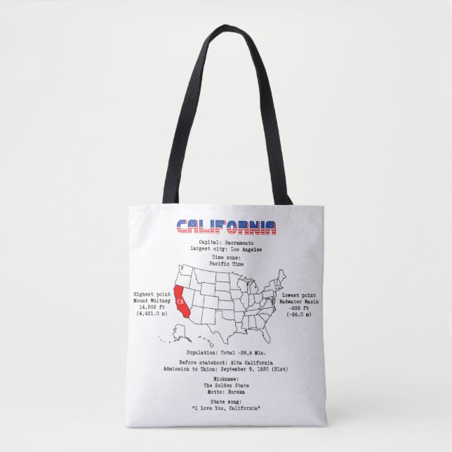 Bolsa Tote Estado Americano da Califórnia em um mapa e inform (Frente)
