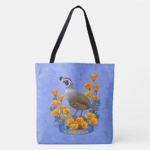 Bolsa Tote Estado da Califórnia - Pássaro Quail & Ouro Poppy