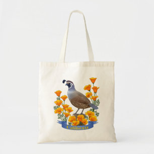 Bolsa Tote Estado da Califórnia - Pássaro Quail & Ouro Poppy