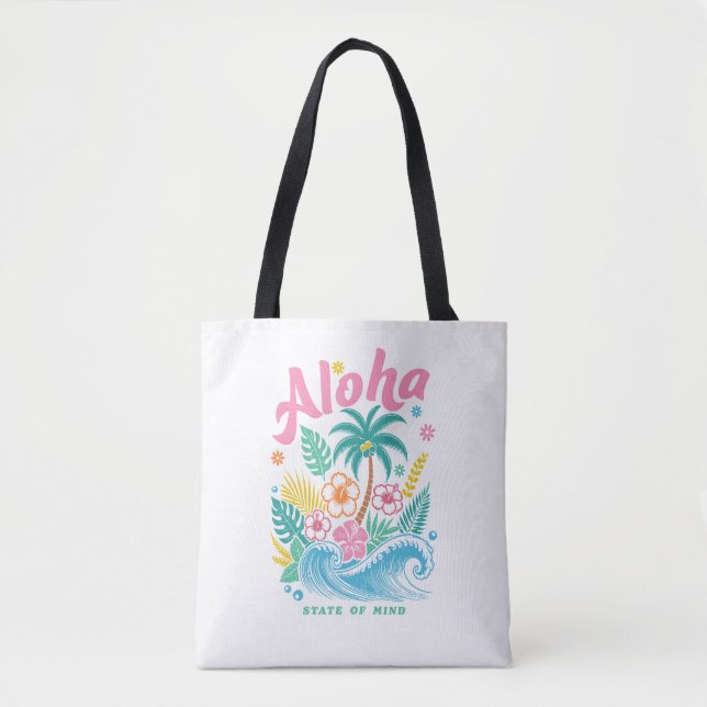 Bolsa Tote "Estado de Espírito Aloha" Divertido Boho Costeiro (Frente)