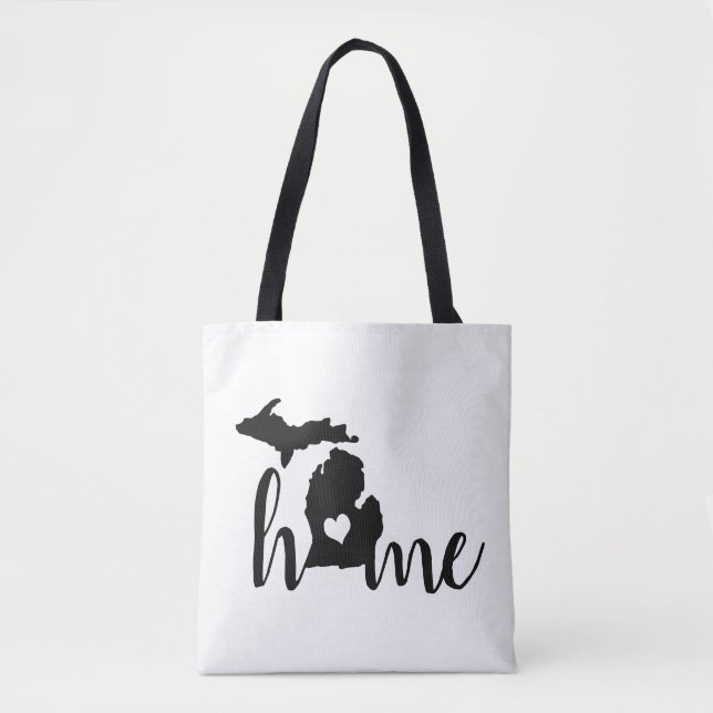 Bolsa Tote Estado de Michigan Black Silhouette "Home" (Frente)