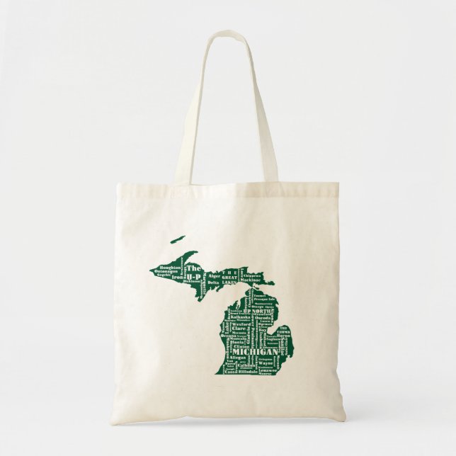 Bolsa Tote Estado Verde das Cidades de Michigan (Frente)