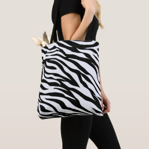 Bolsa Tote Estampa Animal de Zebra Preto e Branco