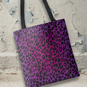 Bolsa Tote Estampa de Animal Leopardo Rosa Roxo Ombre Fashion