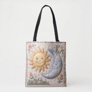 Bolsa Tote Estampa de colcha vintage Sol Lua