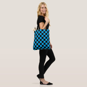 Bolsa Tote Estampa Xadrez Azul e Preto
