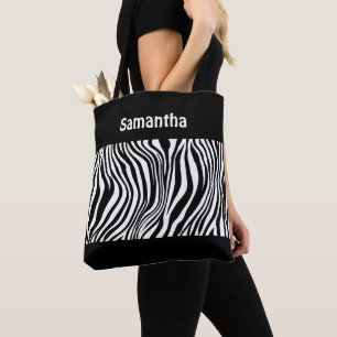 Bolsa Tote Estampa Zebra Preto e Branco Monograma