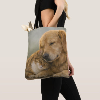 Bolsa Tote Estampada Cachorro & Gato Abraço Aperta