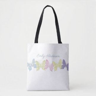 Bolsa Tote Estampada com Borboletas Pastel