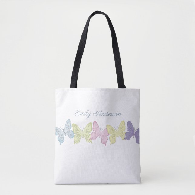 Bolsa Tote Estampada com Borboletas Pastel (Frente)