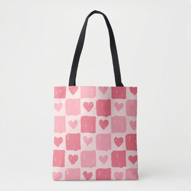 Bolsa Tote Estampada com Corações e Padrão de Amor (Frente)