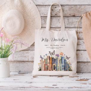 Bolsa Tote Estante de Livros Arco-Íris Fofa & Monograma de Pr