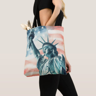 Bolsa Tote Estátua da Liberdade com bandeira americana