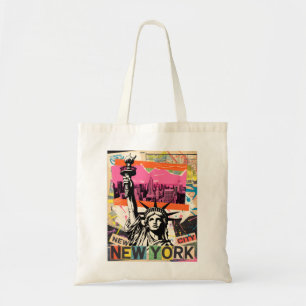 Bolsa Tote Estátua da Liberdade em Colagem Retro Punk de Nova