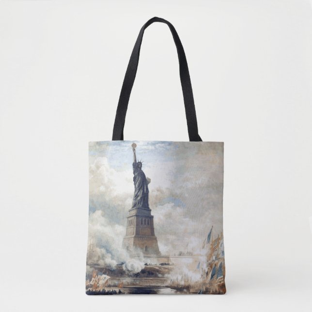 Bolsa Tote Estátua da Liberdade Revelando 1886 (Frente)