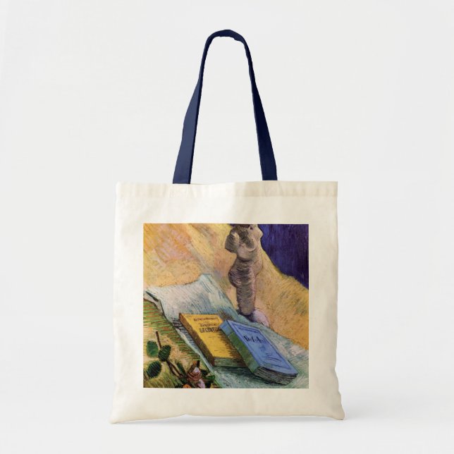 Bolsa Tote Estátua de Gesso Rosa e Romances Vincent van Gogh (Frente)