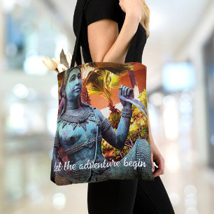 Bolsa Tote Estátua de Guerreiro Turquesa Foto Deixe a Aventur