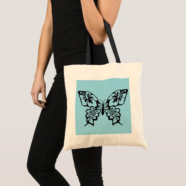 Bolsa Tote Estêncil de Borboleta em Azul (Frente (produto))