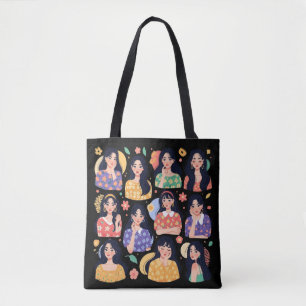 Bolsa Tote Estética Colorida da Arte Folclórica Retratos de M