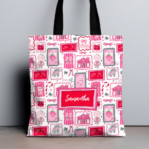 Bolsa Tote estética coquete rosa padrão caprichoso feminino
