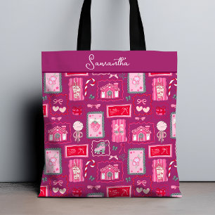 Bolsa Tote Estética Coquette roxa padrão caprichoso feminino