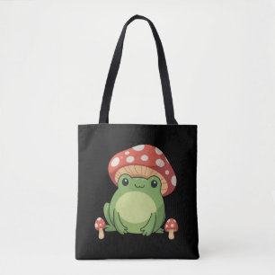 Bolsa Tote Estética de Cottagecore Sapo Cute Sapo com Cogumel