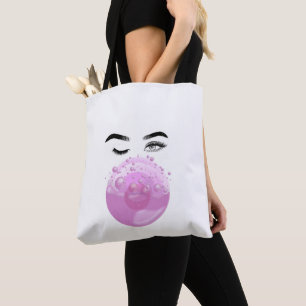 Bolsa Tote Estética de Goma de Mascar Rosa, Estilo Retro Past