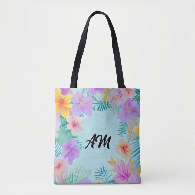 Bolsa Tote Estética de Verão Fronteira Floral Tropical (Frente)