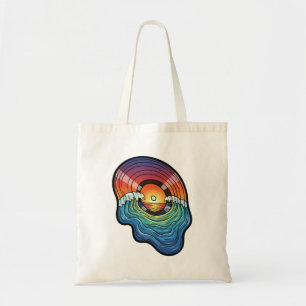 Bolsa Tote Estética de Vinil Onda do Pôr do Sol Retrô