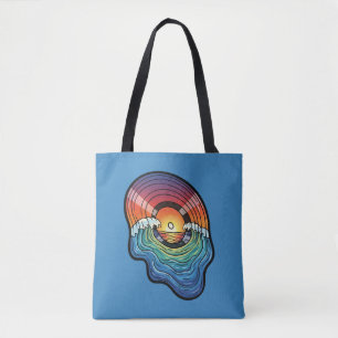 Bolsa Tote Estética de Vinil Onda do Pôr do Sol Retrô