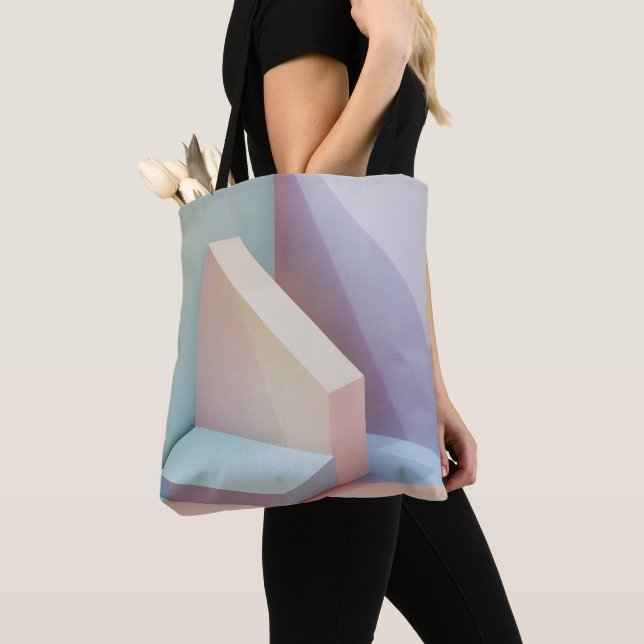 Bolsa Tote Estética Pastel com Blocos Geométricos  (Close Up)