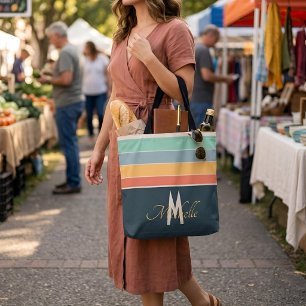 Bolsa Tote Estética Retro dos Anos 70 Faixa Nome Personalizad
