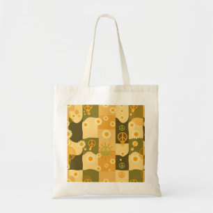 Bolsa Tote Estética Retro Groovy Ondulada Xadrez