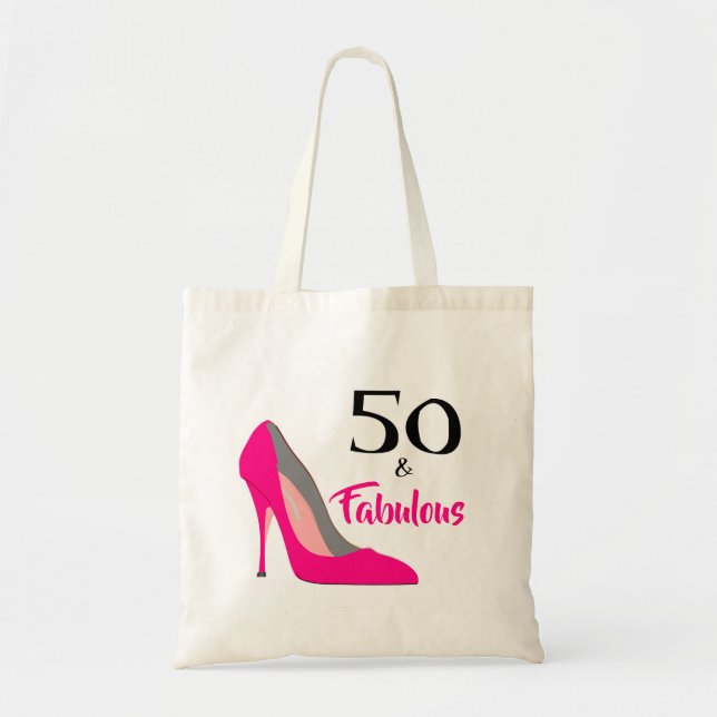 Bolsa Tote Estiletto Rosa 50 e 50 Fabuloso Aniversário (Frente)