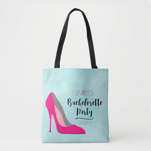Bolsa Tote Estiletto Rosa Quente - Festa de solteira de Alto  (Frente)