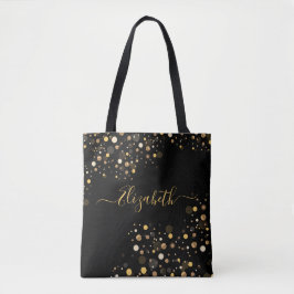 Bolsa Tote Estilhador Dourado Elegante Moderno com Nome Pesso