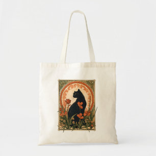 Bolsa Tote Estilo Alphonse Mucha Arte Nova Gato Preto