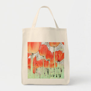 Bolsa Tote estilo artístico de flores de tulipa vermelha. jar