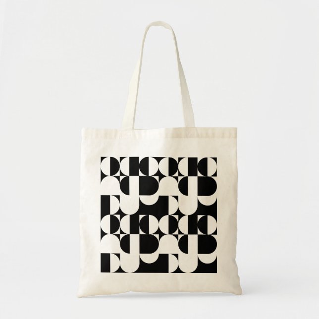Bolsa Tote Estilo Bauhaus Preto E Retro Geométrico Branco (Frente)
